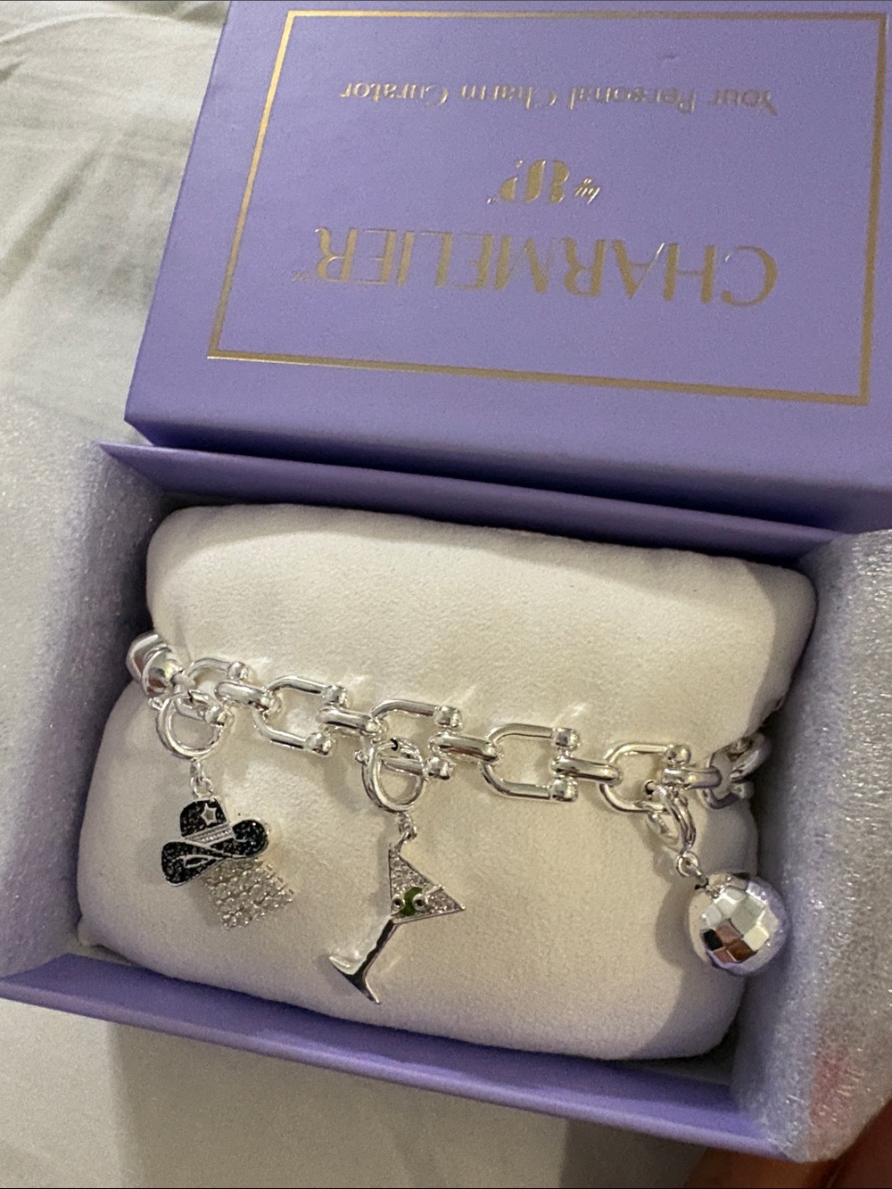 Silver-Tone Charm Bracelet with Cocktail & Disco Ball Charms